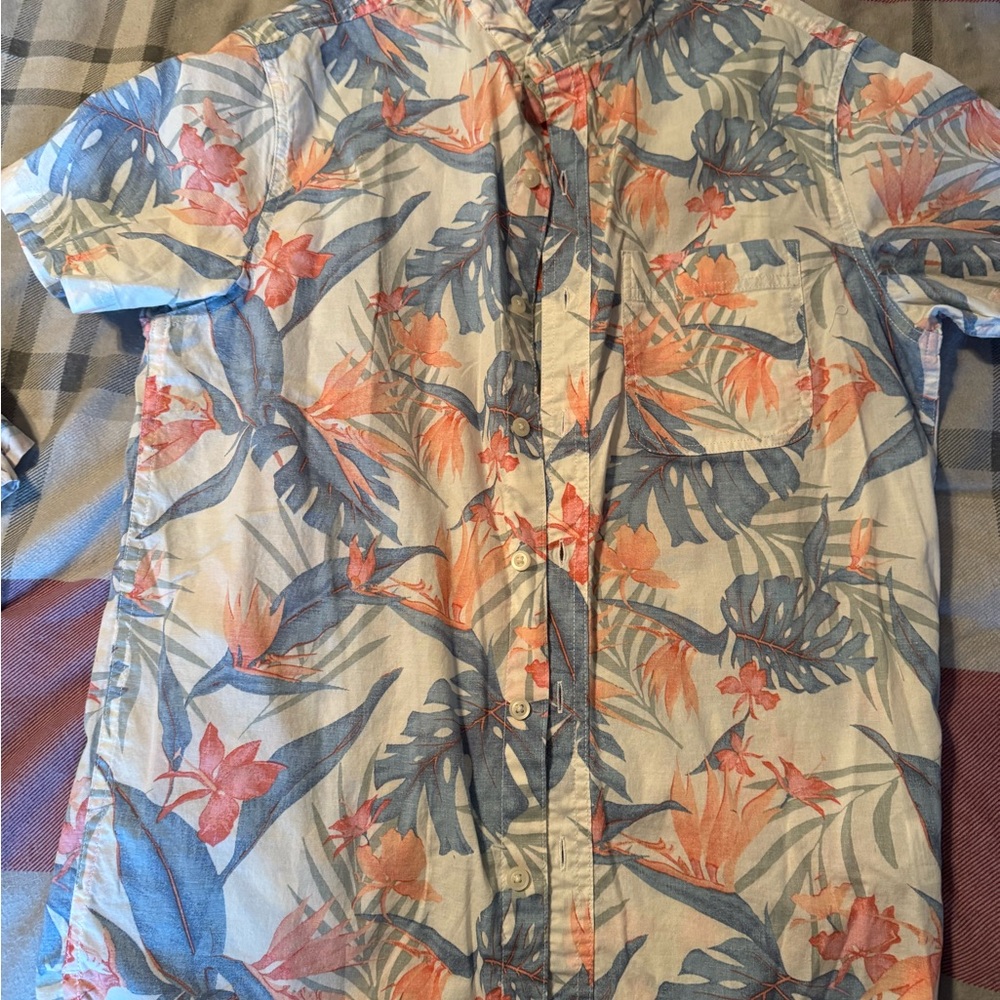 American Eagle button up shirt. Light pink, blue are the colors